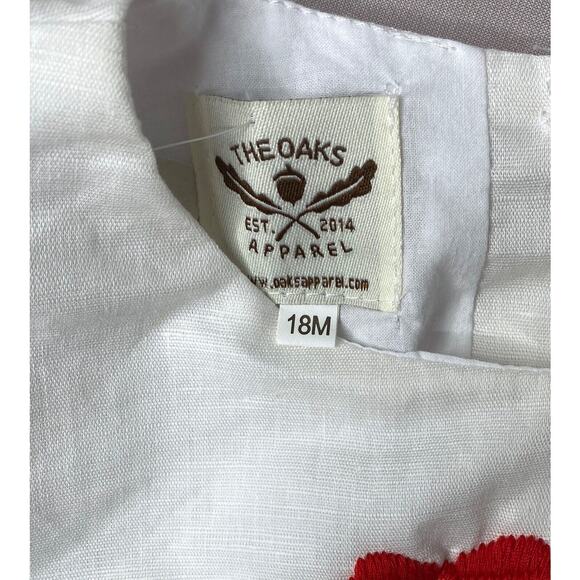 The Oaks Apparel Girls 18 Mo Red Linen Christmas Mistletoe Bubble Romper NWT - Picture 4 of 5